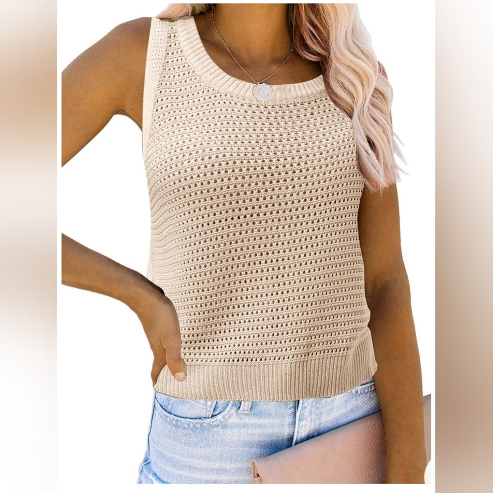 New with tags! Fashion Womens Medium Tan Sleeveless Crochet Knit Sweater Top